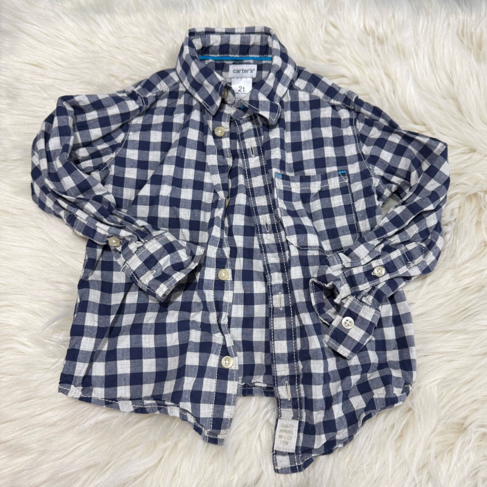 Carter's Navy and White Plaid Button Down Shirt